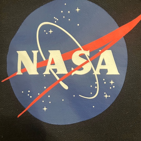 H&M NASA Black Hoodie | Blue and Red Logo | Size L | Great Condition | Frayed - Picture 11 of 12